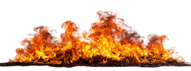 Intense fire with billowing smoke against a black background