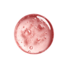Close-up of a light pink round serum drop with visible texture