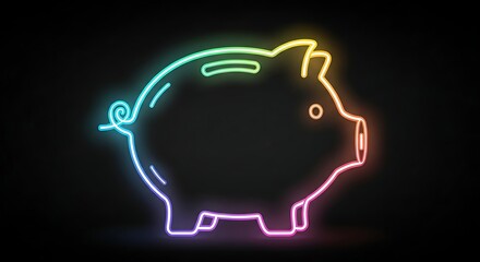 Piggy bank neon sign illustration for savings finance investment and money management tips