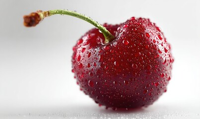 Close-up of a single, wet cherry