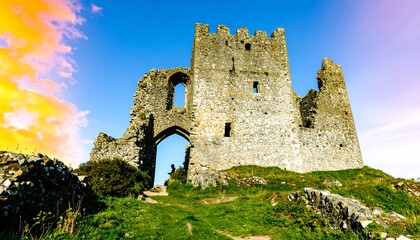 Fototapeta premium Ruined castle at sunset