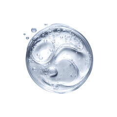 Close-up shot of a single white round drop of textured serum on a smooth surface
