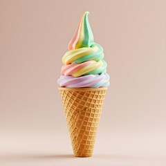 Rainbow Soft-Serve Cone &ndash; Swirled Pastel Ice Cream in Crispy Waffle Cup for Dessert Brands, Kids&rsquo; Menus & Viral Social Content (Mouthwatering, HD)