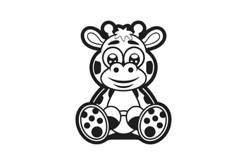 Cartoon Giraffe Sitting Isolated, Design with Outlines on White Background