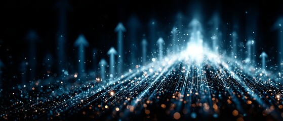 Obraz premium Abstract Digital Arrow Vector Illustration: Upward-Pointing Arrows on Dark Blue Background for Tech & Business Concepts