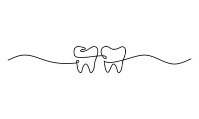Continuous single drawing of tooth dental line art vector illustration