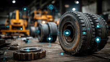 Industrial machinery tires & parts with overlayed tech