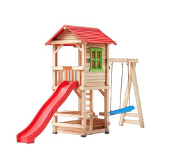 Wooden playhouse with slide and swing (2)