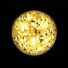 Illustration of a shimmering golden disco ball that reflects colorful lights and creates a dynamic party atmosphere