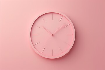 
Minimalist monochromatic pastel pink wall clock on matching background 3D render