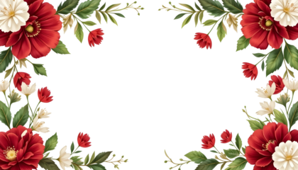 
Red and white floral corner: elegant watercolor design on a transparent PNG for Christmas and wedding invitations.