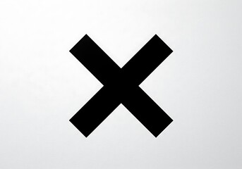 Obraz premium Bold black X symbol on white textured background, representing error, cancellation, rejection, or prohibition in a minimalist design.