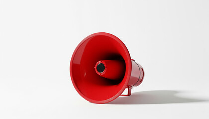 A red megaphone isolated on a white background is a technology and audio equipment object for communications