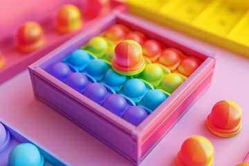 
Collection of colorful rainbow silicone pop it fidget toys in gift boxes