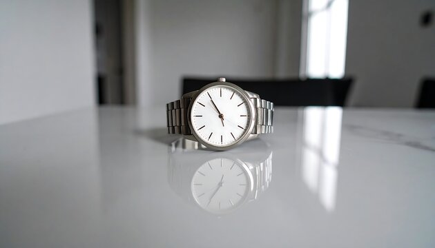 Modern wristwatch on a table