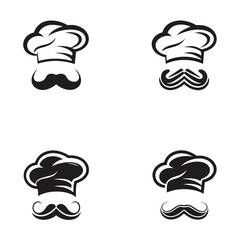 Black Chef Hat And Mustache Icon Isolated On White Background