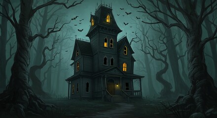 Haunted House in Forest Scene