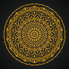 Golden Mandala Vector Illustration – Decorative Floral Pattern on Dark Background