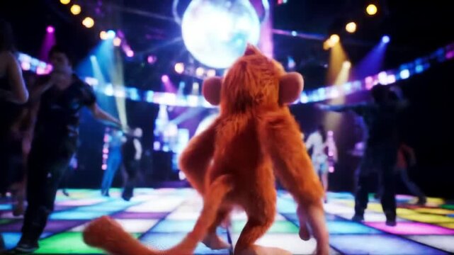 Animated monkey dancing in a nightclub