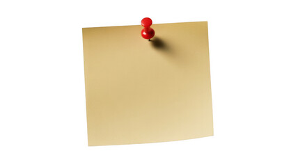 A single yellow sticky note pinned to a surface isolated on transparent background