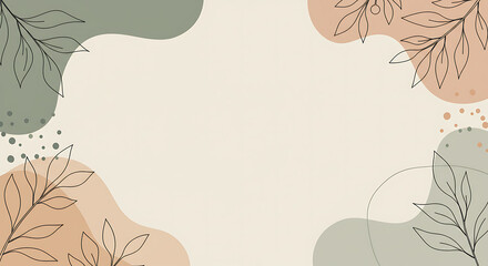 Elegant minimalist background with soft organic shapes and delicate botanical line art, ideal for tranquil design projects.