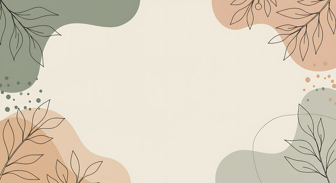 Elegant minimalist background with soft organic shapes and delicate botanical line art, ideal for tranquil design projects.