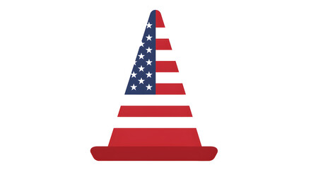 Fototapeta premium American Flag Traffic Cone | Patriotic Construction Safety Symbol for USA Celebrations, Roadwork Awareness, and Event Signage
