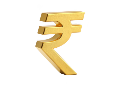 Golden indian rupee symbol currency sign isolated on transparent background
