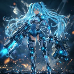 Cyber Girl with Futuristic Weapon, and Action Pose.