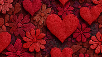 red heart pattern with floral texture for Valentine's Day design