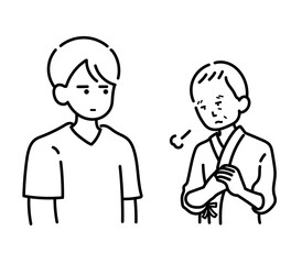 医師に対しては大人しくなる患者のイラスト　線画のみ