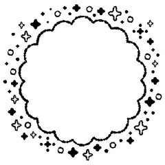 キラキラしたマークに囲まれたもこもこの円形フレーム