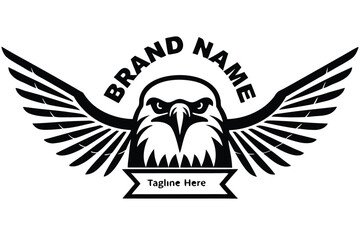 Obraz premium Black Eagle with Outspread Wings and Brand Name on White Background