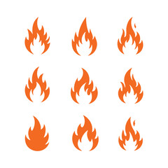 Collection of flame icons silhouette isolated on white background