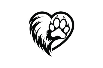Dog Face in Heart Shape with Paw Prints on White Background Animal Art