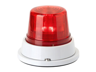 Fototapeta premium Bright red rotating beacon light with white base isolated on transparent background