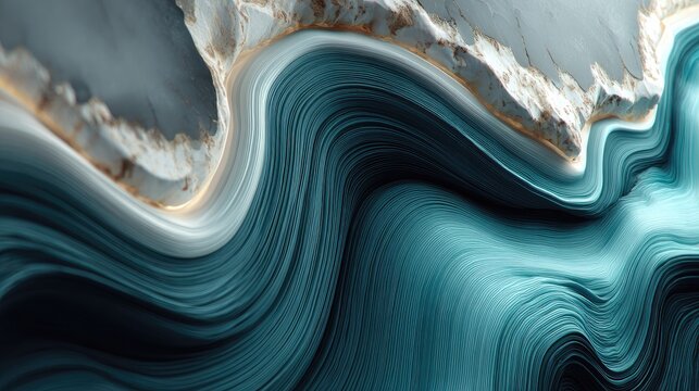Abstract swirling teal and grey patterns resembling marble texture - Powered by Adobe