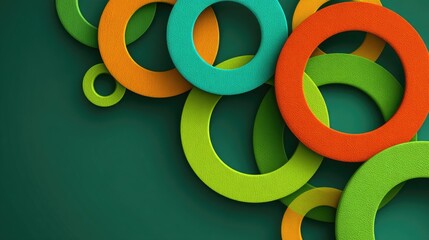 Overlapping colorful circles on a dark green background