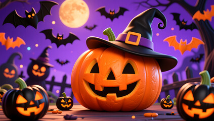 3D rendering of Halloween scene pumpkin monster 3D horror background
