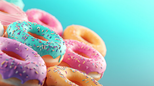 Dessert Shop, donuts with colorful icing, bright tones