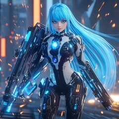 Cyberpunk Anime Girl Warrior.