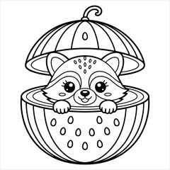Cute Raccoon Coloring Page Cartoon Animal Inside Watermelon Fruit