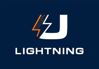 Obraz premium Abstract Initial letter U with lightning logo design vector illustration