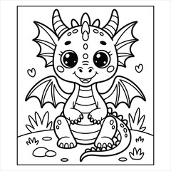 Cute Baby Dragon Coloring Page Vector. Fantasy Creature Line Art for Kids