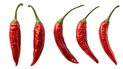 Five red chili peppers in a row