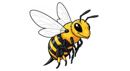 Cute cartoon bee with big eyes flying isolated on transparent background