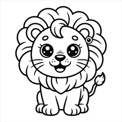 Fototapeta premium Cute Baby Lion Coloring Page Vector Illustration