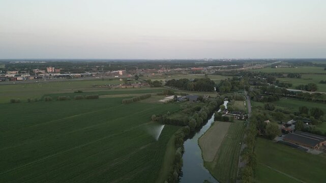 Farmland township and fields of Belgium, aerial view