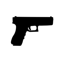 A large gun symbol in the center. Isolated black symbol. Illustration on transparent background