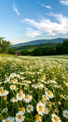A field of daisies at sunset